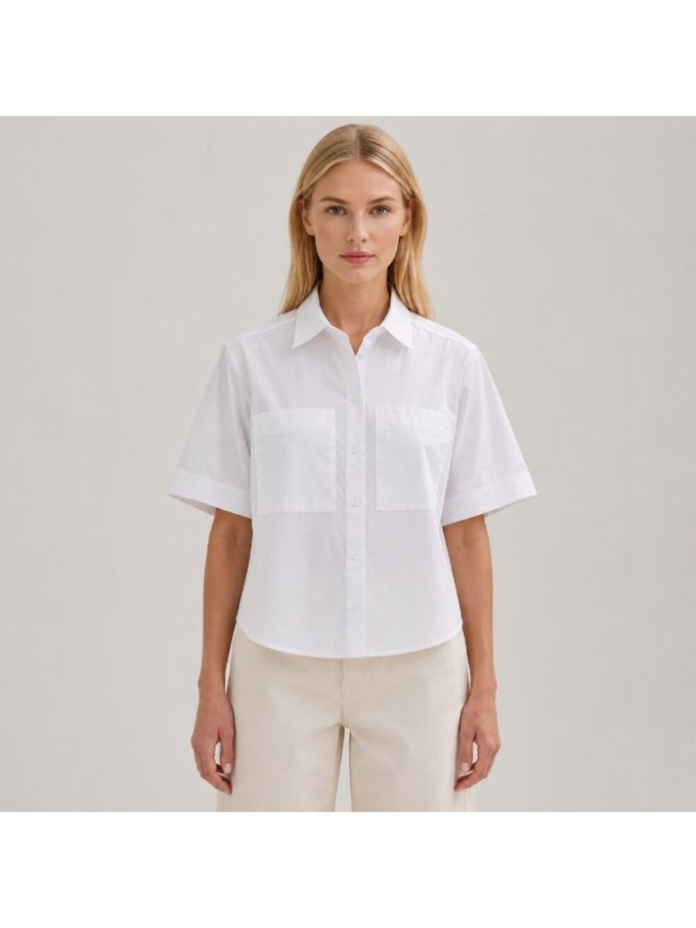 ME+EM Cropped Boxy Cargo Shirt Women's US 2 White 100% Cotton short sleeve top